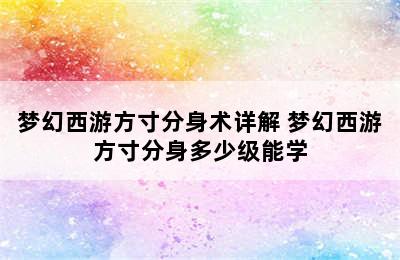 梦幻西游方寸分身术详解 梦幻西游方寸分身多少级能学